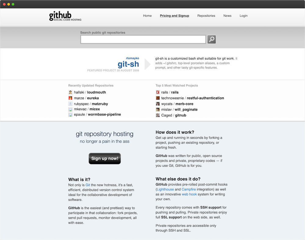 GitHub, August 2008